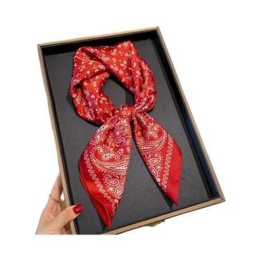 Imagem de Lenço De Seda Feminino 70x70cm Com Estampa Paisley, Xale Quadrado De L