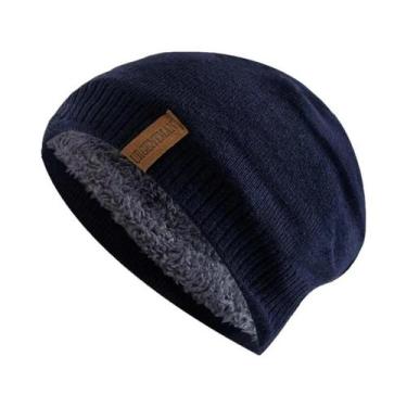 Imagem de Gorro De Inverno Unissex Em Tricô, Cor Sólida, Forrado Com Pelúcia Que