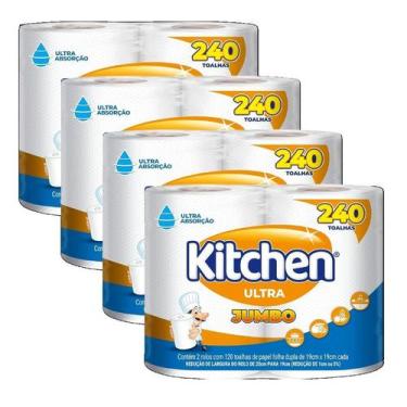 Imagem de Kit 4 toalha papel kitchen folha dupla gigante pacote 240 folhas