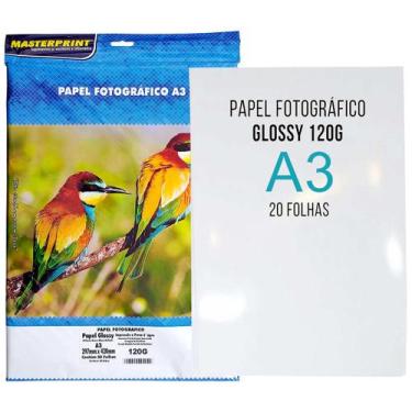 Imagem de Papel Fotográfico Glossy Masterprint A3 120g Branco Brilhante com 20 f