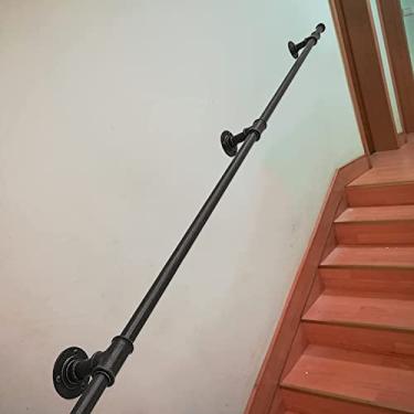 Imagem de Pkfinrd Corrimãos de escada redondos foscos corrimãos de parede suporte de corrimão escada trilho externo kit de suporte de trilho preto (tamanho : 210 cm)