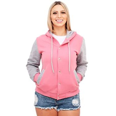 Imagem de Jaqueta College Moletom Feminina Rosa Com Capuz