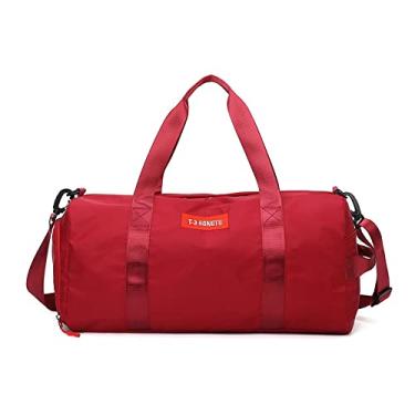 Imagem de Jueshanzj Bolsa de ginástica separada a seco e molhado, bolsa esportiva para academia, bolsa de treino, bolsa de ioga, viagem durante o fim de semana com compartimento para sapatos, vinho tinto