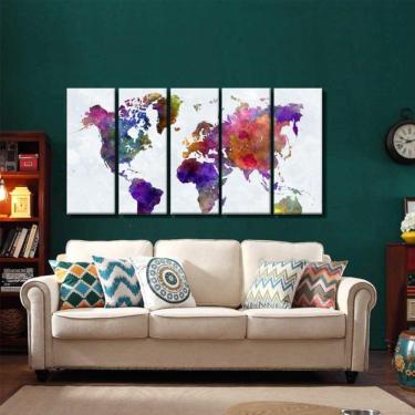 Imagem de Quadro Decorativo Mapa Mundi Color 140x65 em tecid m03