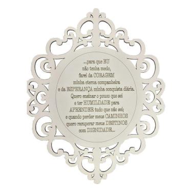 Imagem de Placa Decorativa Oração Coragem Com Arabesco 25x20 Branco