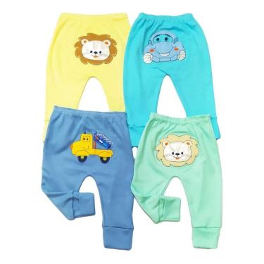 Imagem de Kit 4 Mijão Calça Bebê Menino Pé Reversível Bumbum Bordado