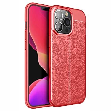 Imagem de GSYH Capa para iPhone 13/13 Pro/13 Pro Max, capa protetora traseira de couro PU fina proteção de câmera à prova de choque macia TPU bumper slim elegante capa de proteção, vermelha, 13 15,5 cm