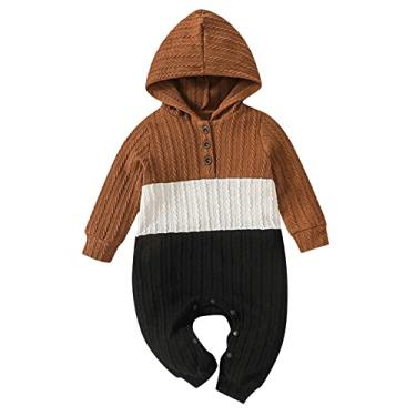 Imagem de Macacão de manga comprida para bebês meninos e meninas com estampa de retalhos, cor de fantasia com capuz (marrom, 12 a 18 meses)
