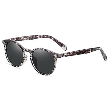 Imagem de Óculos de Sol Retrô Redondo Feminino Masculino Ultraleve Polarizado Sombras de Condução Vintage Óculos de Sol UV400 Gafas De Sol, Preto Leopardo, Cinza, A