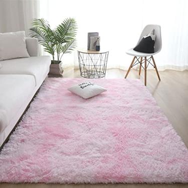 Imagem de Tapetes de área felpudos macios modernos para ambientes internos, tapete de área de acento de berçário de pelúcia antiderrapante, tapete felpudo de pele sintética peludo para sala de estar decoração de casa tingido rosa claro 160 cm x 239 cm