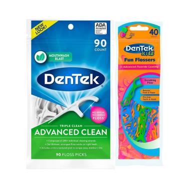 Imagem de Kit Dentek Fio Dental Floss Picks Triple Clean Adv c/ 90 un + Fio Dental Kids Fun Floss...
