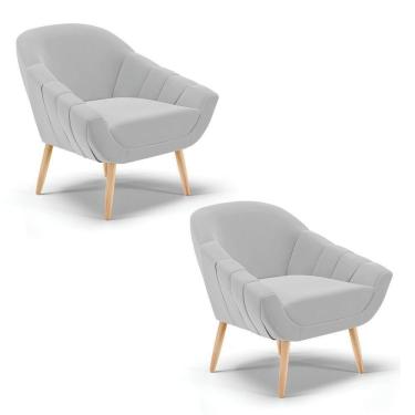 Imagem de Kit 02 Poltronas Giovana Suede Natural Cinza