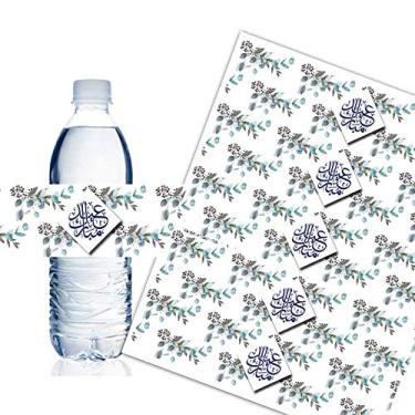 Imagem de SWYOUN 42 peças Eid Mubarak garrafa de água adesivos decorações ramadã suprimentos de festa (azul)