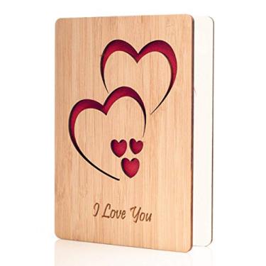 Imagem de Cartas de madeira de bambu real I Love You; para qualquer ocasião; cartão de aniversário feliz; cartão de dia das mães; cartão de dia dos pais; cartão de felicitações de madeira para esposa, marido, namorada, namorado, ele ou ela
