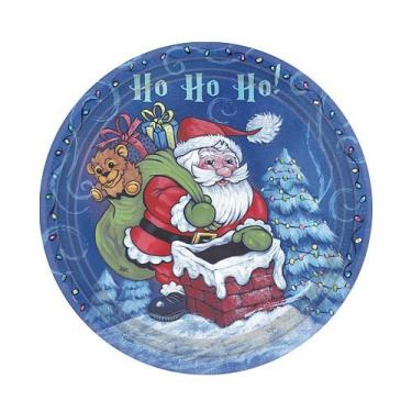 Imagem de Hannah K. Signature Collection Jantar redondo 17,78 cm | Papai Noel Natal | Pacote com 16 pratos de papel, prato de 17,78 cm/16 ct, azul, vermelho