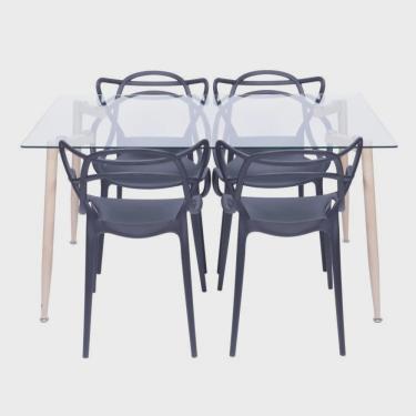 Imagem de Conjunto de Sala de Jantar Mesa com Tampo de Vidro com 4 Cadeiras Solna Allegra or Design