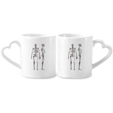 Imagem de Esqueleto humano Sketch Pessoas Casal Conjunto de canecas de porcelana Cerâmica Amante Copo Punho Coração