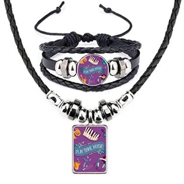 Imagem de Conjunto de joias e pulseira de couro com fones de ouvido e música de piano elétrico, Na