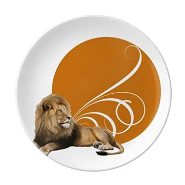 Imagem de Prato decorativo de porcelana para mesa Feline Lions com asas ferozes