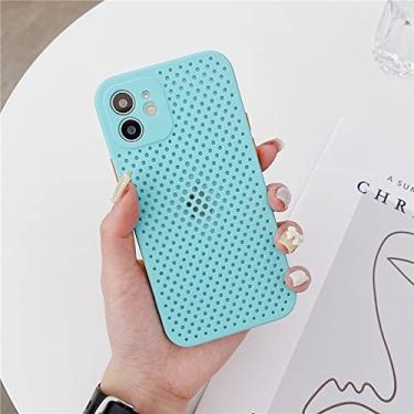 Imagem de Capa de silicone de dissipação de calor de luxo para iphone 13 12 mini 11 pro xs max x xr 7 8 plus se2 capa de resfriamento respirável cor doce, ciano claro, para iphone 12 mini