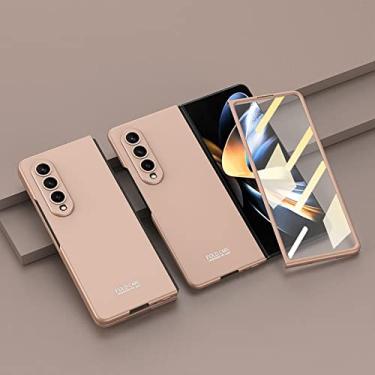 Imagem de Capa de telefone de vidro temperado frontal ultrafina dura para Samsung Galaxy Z Fold 4 capas traseiras à prova de choque, dourada, para Galaxy Z Fold 4