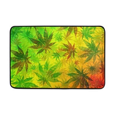 Imagem de Capacho colorido com folhas de cannabis My Daily Marijuana 40 x 60 cm, sala de estar, quarto, cozinha, banheiro, tapete impresso em espuma leve