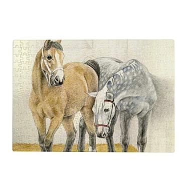 Imagem de ColourLife Quebra-cabeças de quebra-cabeça presente para adultos, adolescentes, cavalos no estábulo, jogos de quebra-cabeça de madeira, 300/500/1000 peças, multicolorido
