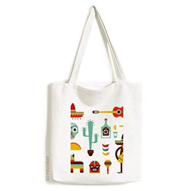 Imagem de Sombrero Tequila Guitar Chili Mexico Elment sacola de lona bolsa de compras casual bolsa de mão