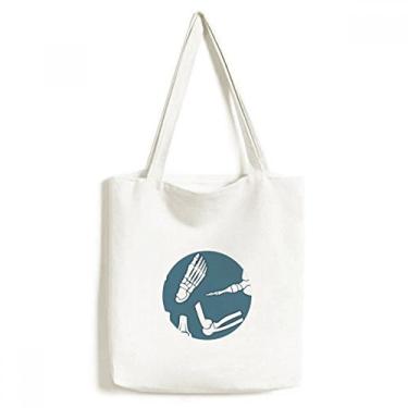 Imagem de Bolsa de lona com ilustração de desenho animado azul esqueleto humano bolsa de compras casual bolsa de mão