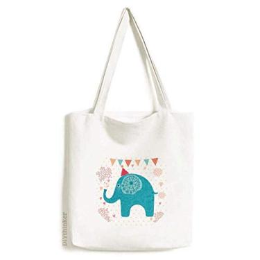 Imagem de Bolsa de lona colorida bandeira azul elefante chapéu vermelho bolsa de compras bolsa casual bolsa de mão