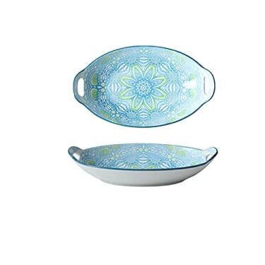 Imagem de GUIPAIHAI Prato de cerâmica criativo doméstico prato de sopa 28 cm estilo boêmio prato de jantar forno de cozinha (cor: verde)