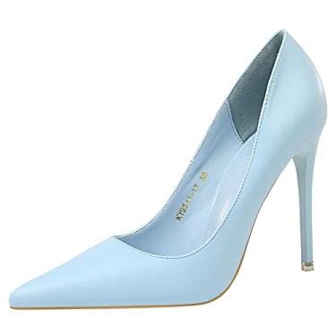 Imagem de Sapato feminino bico fino salto alto salto alto clássico festa casamento noite, azul, 40 EU / 9 EUA
