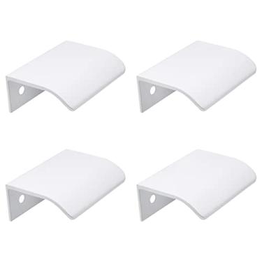 Imagem de LC LICTOP Puxadores modernos de borda de dedo Arc 50 mm/1,97" comprimento aba puxar dedo puxadores de gaveta branco, orifício central de 32 mm/1,26", 4 peças