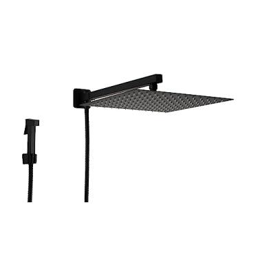 Imagem de Ducha Chuveiro Inox 30x30 cm Preto com Desviador e Ducha Manual