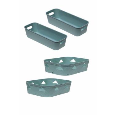 Imagem de Kit 4 Organizador Multiuso Verde Gaveta Armário 2 Tamanhos