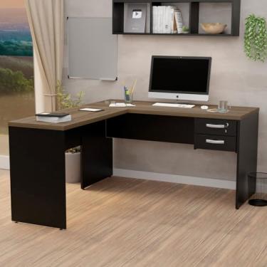 Imagem de Mesa De Canto Em L Para Escritório 1.60x1.50 Com Gaveteiro (Nogal)