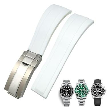 Imagem de DFAMIN Pulseira de relógio de borracha de 20 mm para Rolex Daytona Submariner GMT Yacht-Master OYSTERFLEX fivela de implantação de pulseira de silicone (cor: branco, tamanho: fivela rosa de 20 mm)