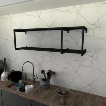Imagem de Prateleira Industrial Suspensa Estante Parede Nicho Preto Cozinha Escritorio Sala Quarto Infantil