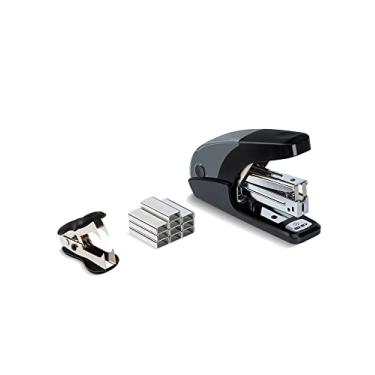Imagem de PAPERPAL Conjunto de grampeador padrão sem esforço, capacidade para 20 folhas, meia tira, armazenamento de grampos embutido, comporta grampos de 0,6 cm, inclui 1000 grampos e um removedor de grampo,