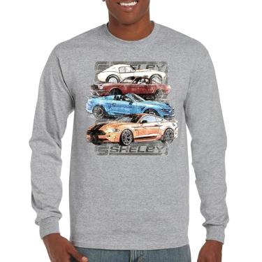 Imagem de Camiseta Shelby Cars Sketch manga comprida Mustang Racing American Muscle Car GT500 Cobra Performance Powered by Ford, Cinza, M