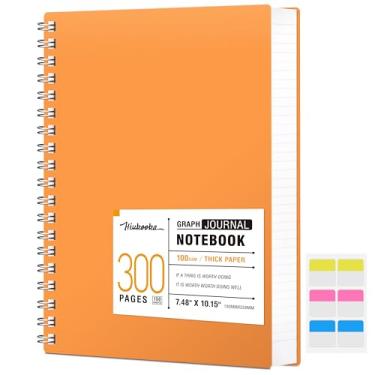 Imagem de IUKOOKA Caderno gráfico de grade B5 – Caderno espiral de 300 páginas, caderno de capa dura grande de 19 x 25 cm, papel grosso de 100 g/m², para ciência, desenho de engenharia, estudo de matemática, reunião (laranja)