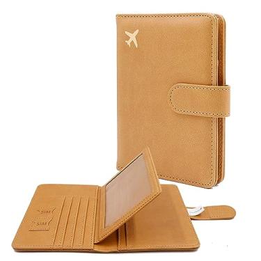 Imagem de Deziliao DE0068 Conjunto de porta-cartões de passaporte e vacina, porta-passaporte de couro PU com compartimento para cartão de vacina, carteira de passaporte para homens e mulheres, Marrom, Minimalista