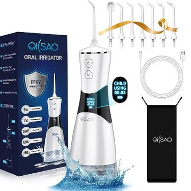 Imagem de Cordless Water Flosser Oral Irrigator, OILSAO 5 Modes LCD Display Portable Rechargeable 350 ML Detachable Water Tank Dental Teeth Cleaner Picks with 7 Replaceable Jet Tips for Home Travel Use