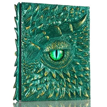 Imagem de AILEADING Caderno de dragão 3D Olho de dragão em relevo, caderno de escrita com gravura de resina, diário retrô, bloco de notas diário feito à mão, presentes para mulheres e homens, A4/400 folhas A4/200 folhas (A4, verde)