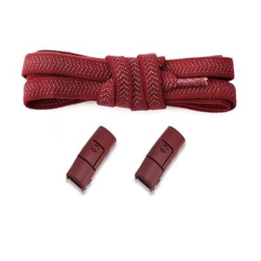 Imagem de No Tie Shoelaces Elastic Men And Women Casual Shoes Lazy Shoe Laces Colorful Press Metal Lock Flats Shoelace Accessories (Color : Dark red)