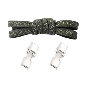 Imagem de Elastic Laces Sneakers Hook Locks Shoelaces Without Ties Wide Flats Creative No Tie Shoe Laces Kids Adult Shoelace (Color : Army green)