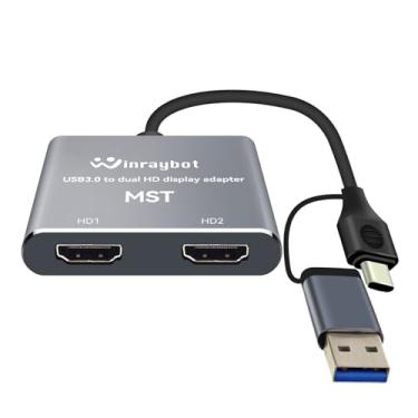 Imagem de WinRaybot Adaptador USB para HDMI para 2 monitores-USB3.0 para HDMI duplo para 3 monitores-USB para HDMI com dois HD Displau suporta Mac e Windows/extensor HDMI duplo - Adaptador externo de vídeo e