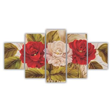Imagem de Quadros Decorativos Mosaico MDF Floral Flores Rosas Brancas e Vermelhas 115x60cm