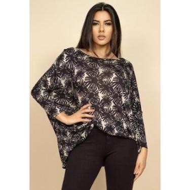 Imagem de Blusa Ampla Fibra de Bambu Morcego Manga Longa Estampa Margarida Black - Único-Feminino