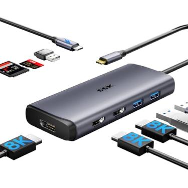 Imagem de SSK Estação de ancoragem USB C, 3 monitores, 9 em 1 único 8K/Dual 4K60Hz USB C Hub DisplayPort Dock com 2 portas HDMI, DisplayPort, 100W PD, 3 USB, SD/TF, estação de ancoragem para laptop MacBook Pro